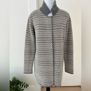 COCOGIO Zig Zag Pattern Grey Cream Neutral Open Front Cardigan Coat Made Italy